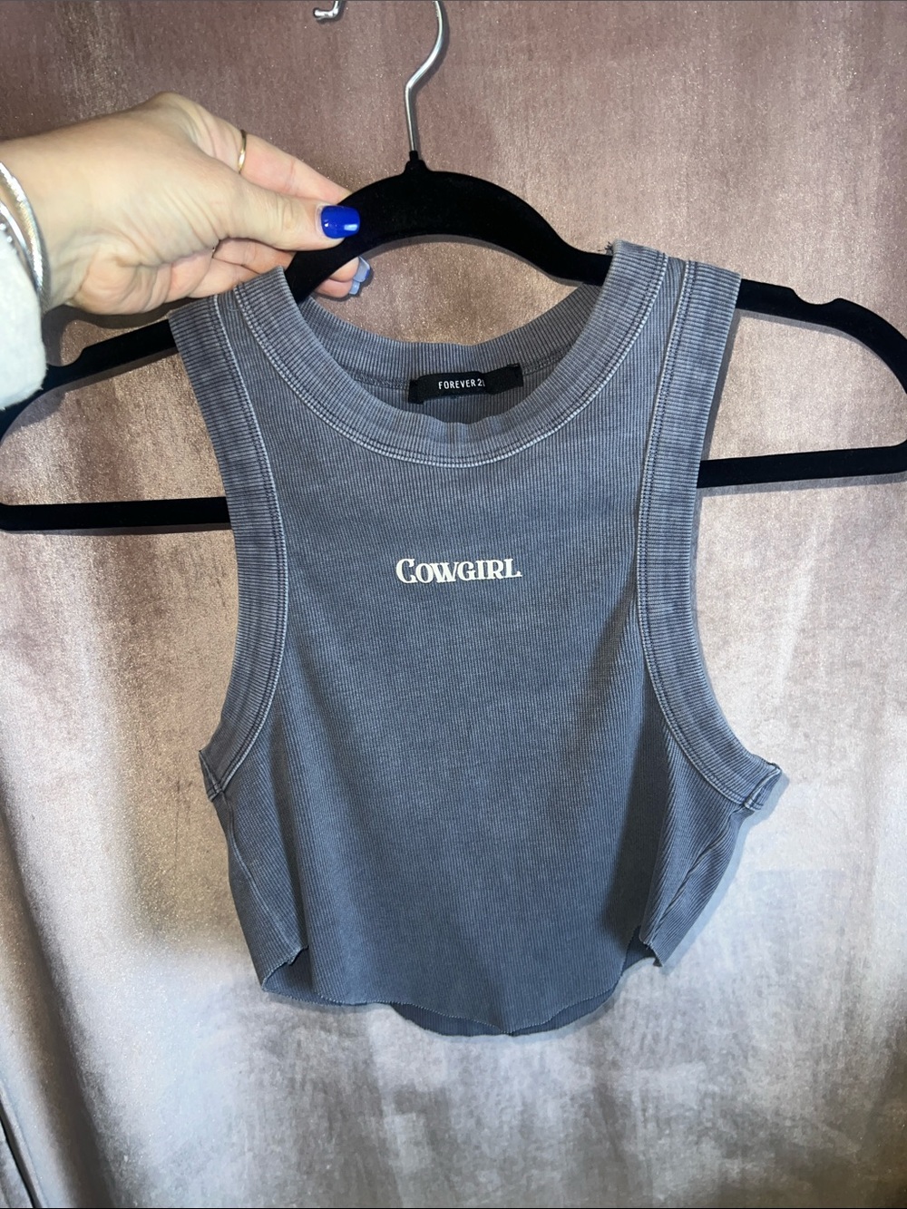 Forever 21 Gray 'Cowgirl' Ribbed Crop Tank